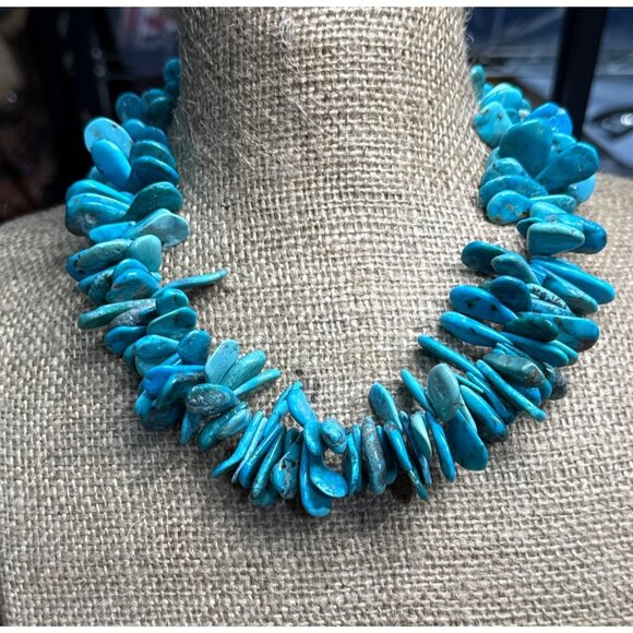 Vintage Turquoise Slab Nugget Necklace 23" - 201g Genuine Natural Blue Green Tur - Picture 1 of 10